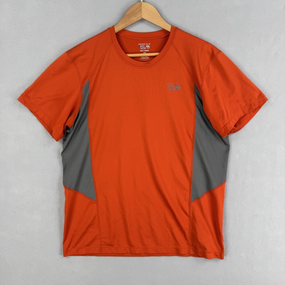 Mountain Hardwear Shirt Mens Large Orange Gray Short Sleeve Performance Mesh Tee